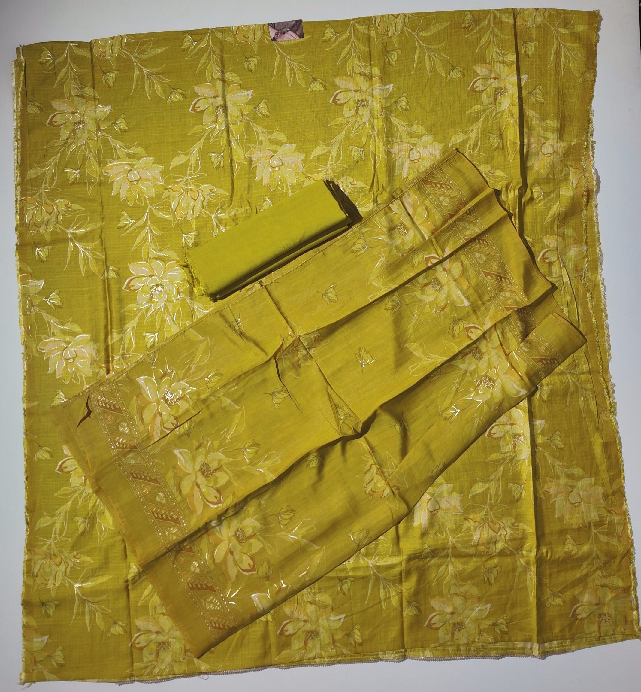 Golden Blossom: Unstitched Suit with Intricate Embroidery