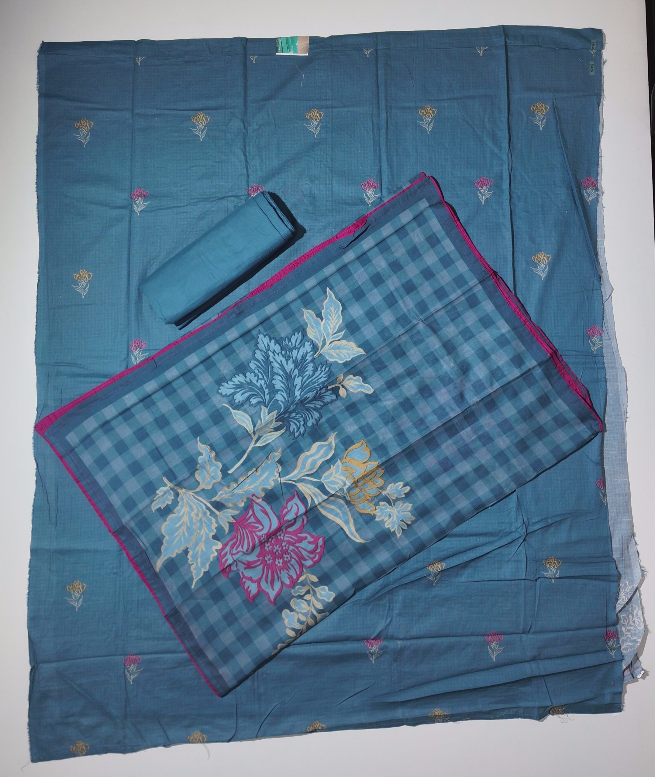 Ocean Teal Unstitched Suit with Artisan Embroidery