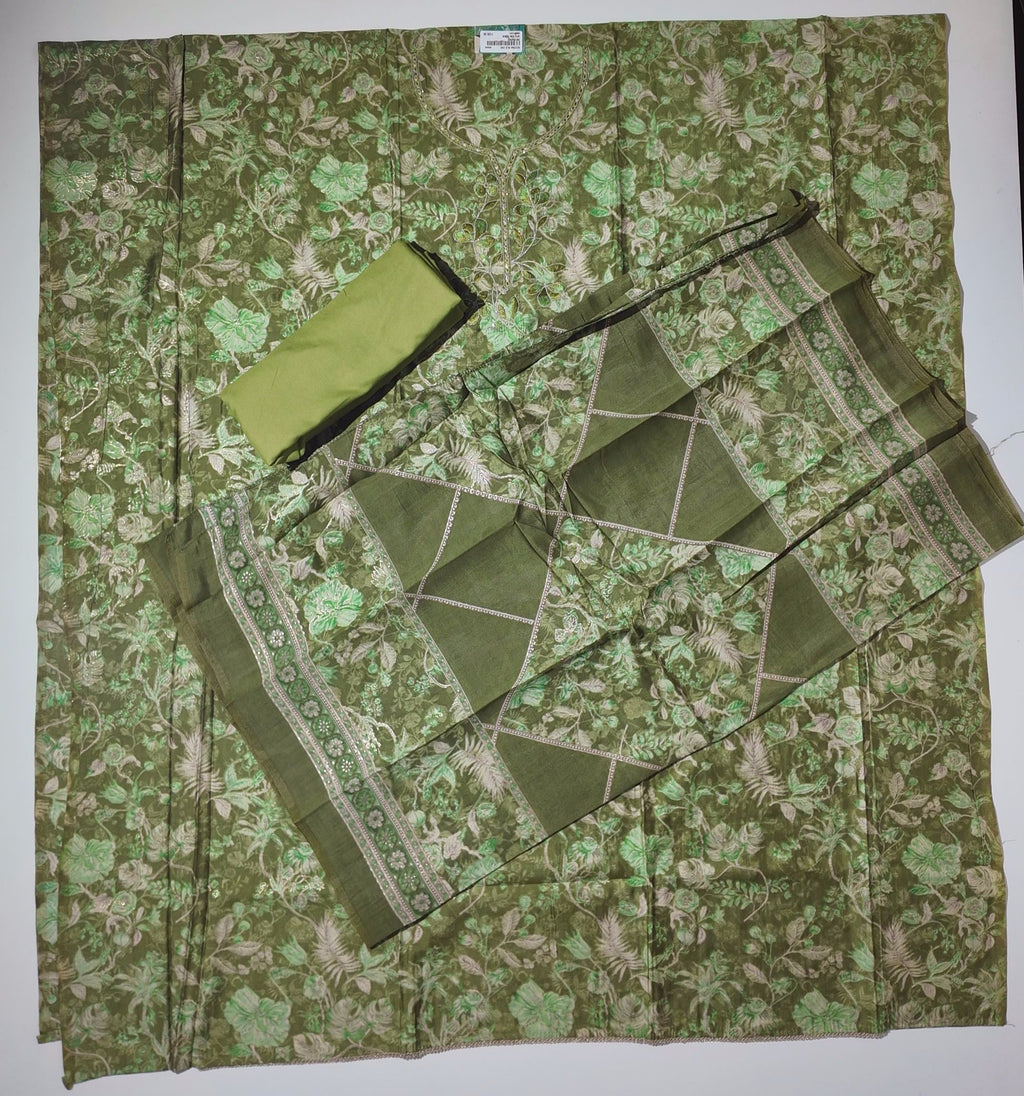 Verdant Charm: Premium Flora Unstitched Suit