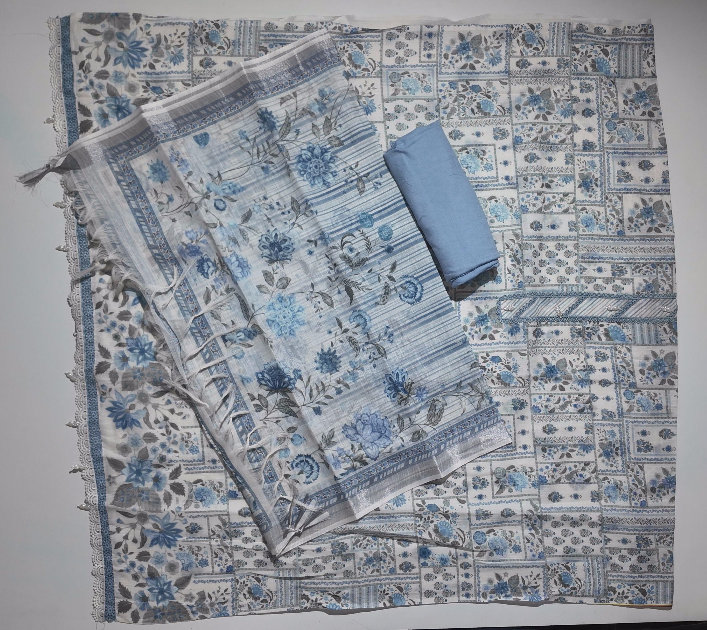 Artisan Blue Blossom Unstitched Suit Fabric",