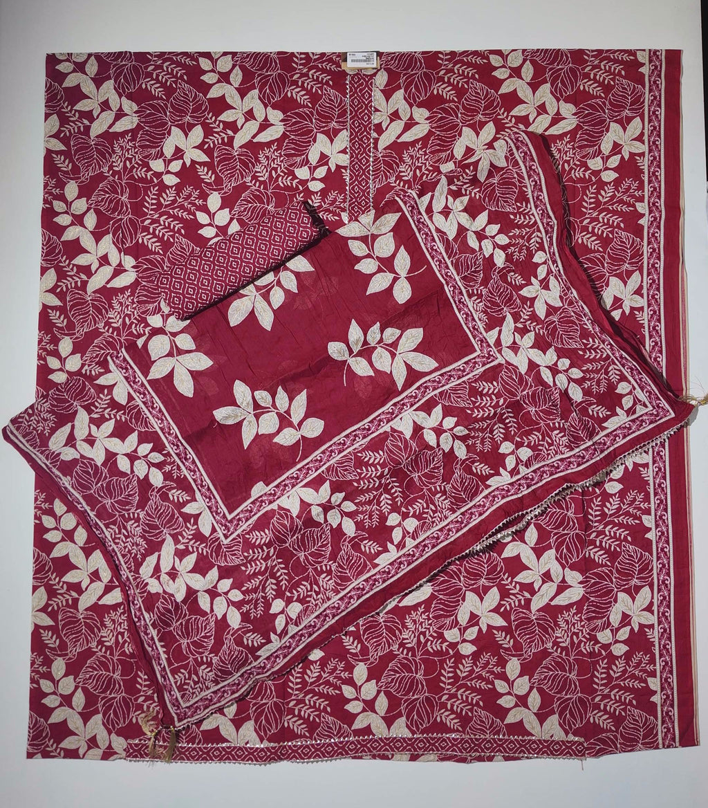 Vibrant Crimson Leaves Unstitched Suit - Artistry in Fabric