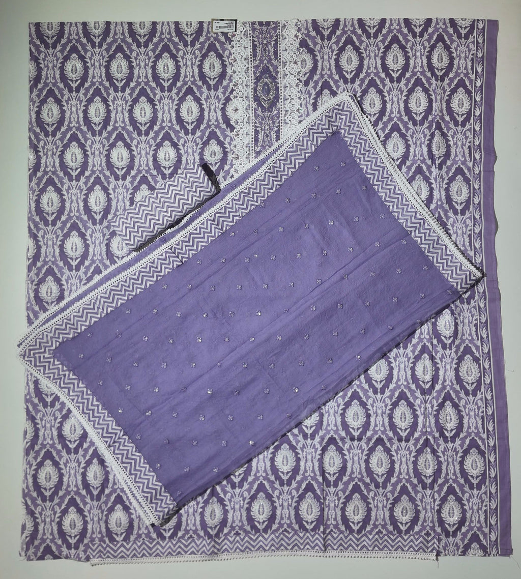 Artisan Lavender Elegance: Intricate Lace Unstitched Suit