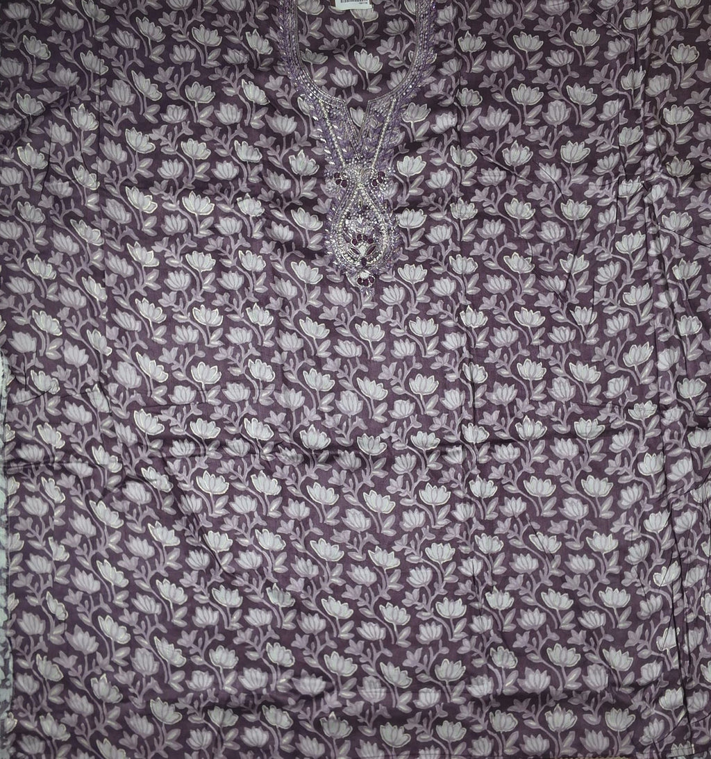 Lavender Blossom Charm: Embroidered Unstitched Suit Delight