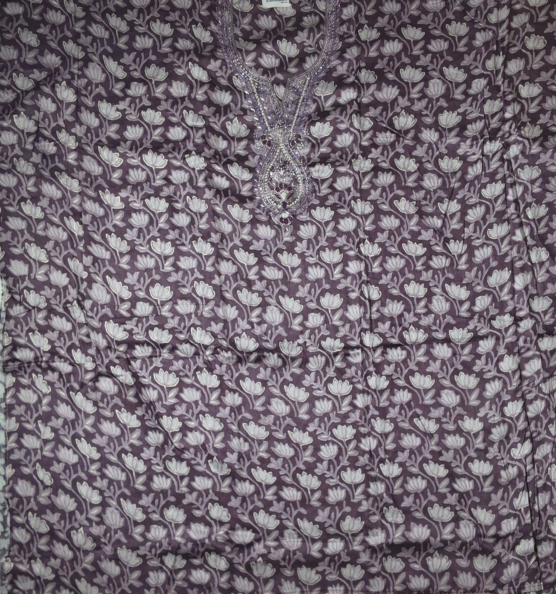 Lavender Blossom Charm: Embroidered Unstitched Suit Delight
