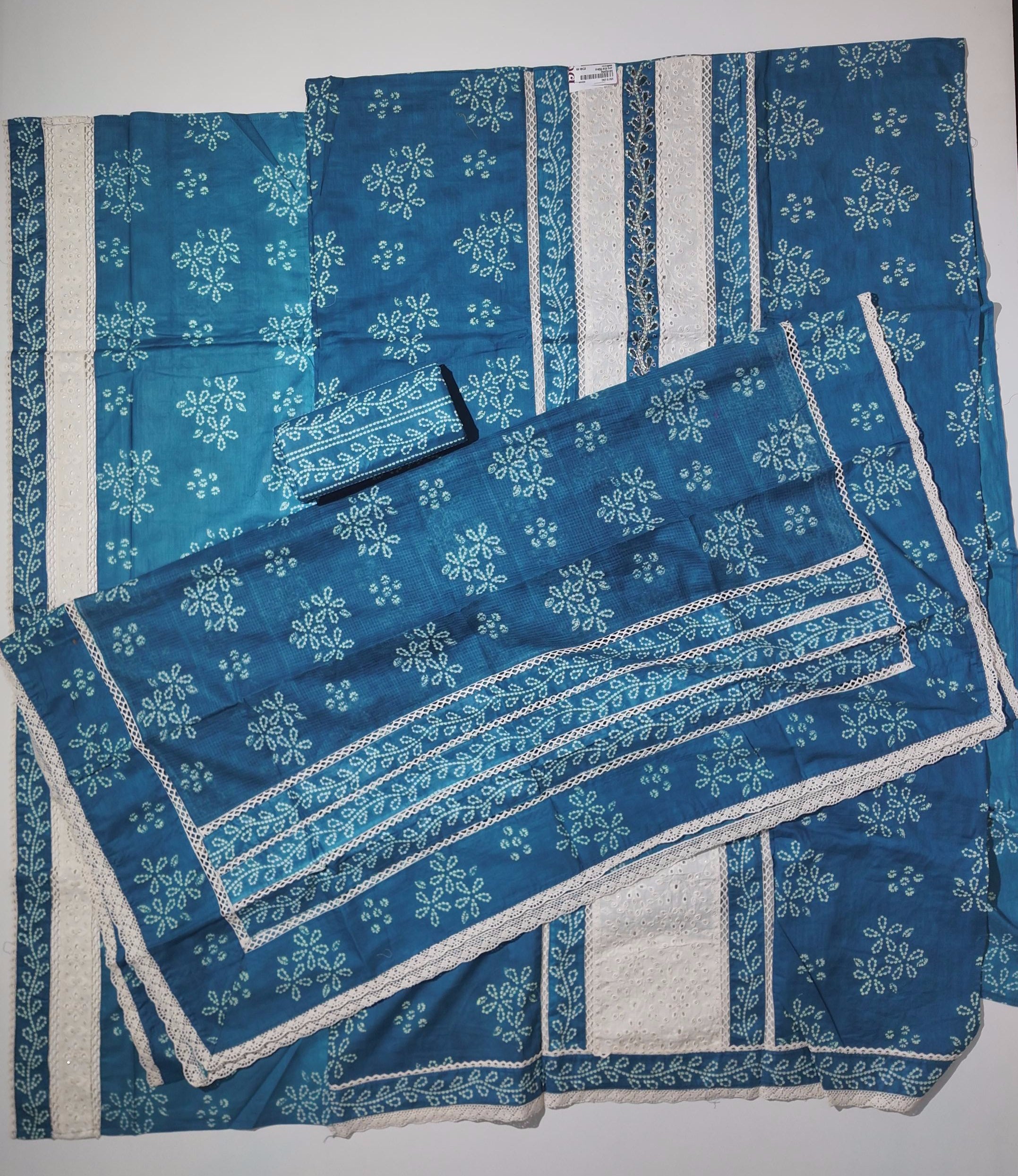 Azure Blossom Symphony: Unstitched Embellished Ensemble