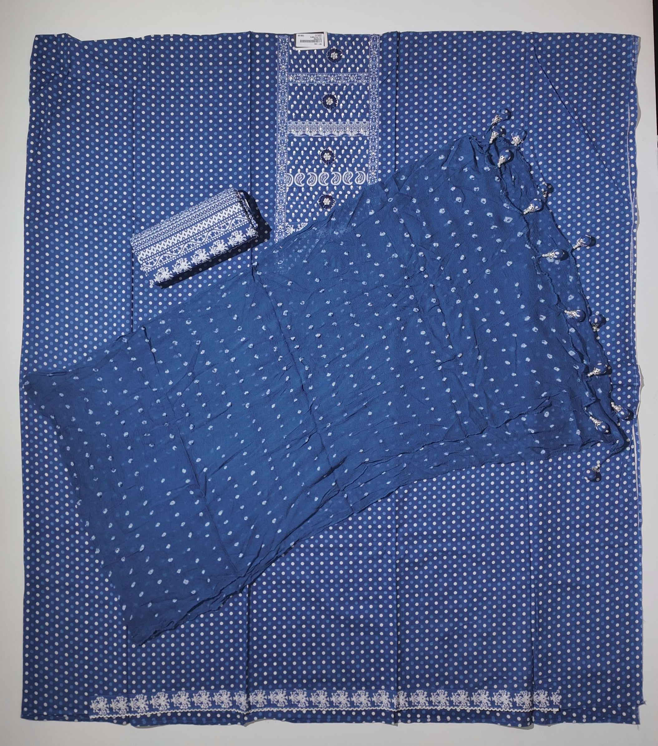 Charming Azure Unstitched Suit with Intricate Patterns