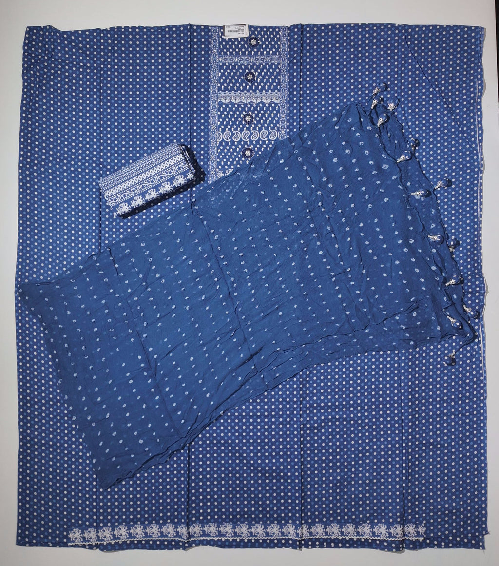 Charming Azure Unstitched Suit with Intricate Patterns