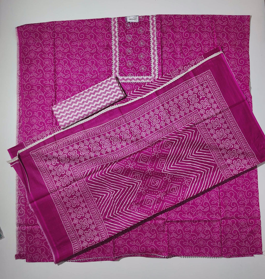 Vibrant Fuchsia Unstitched Suit with Intricate Embroidery