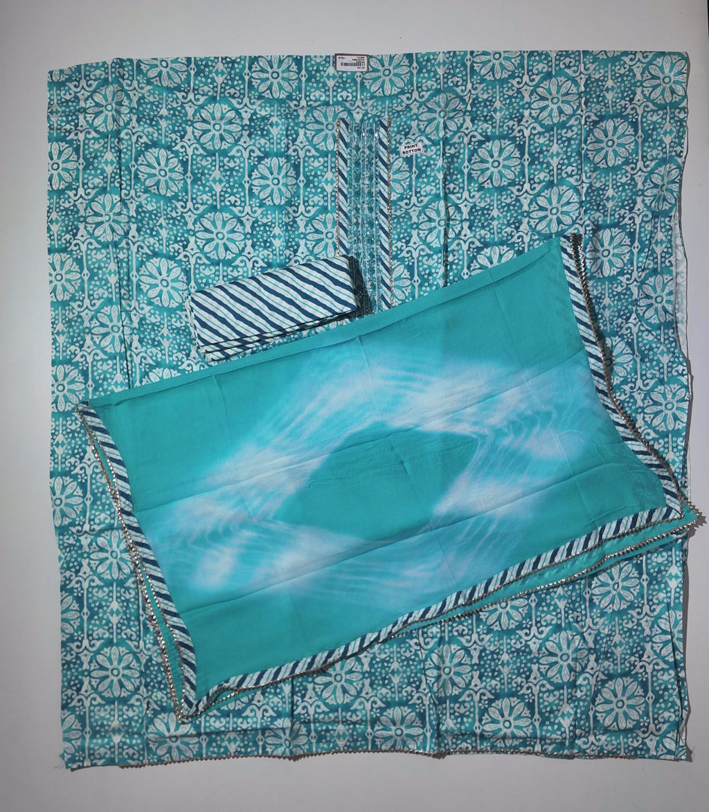 Timeless Azure Delight: Handcrafted Unstitched Perfection