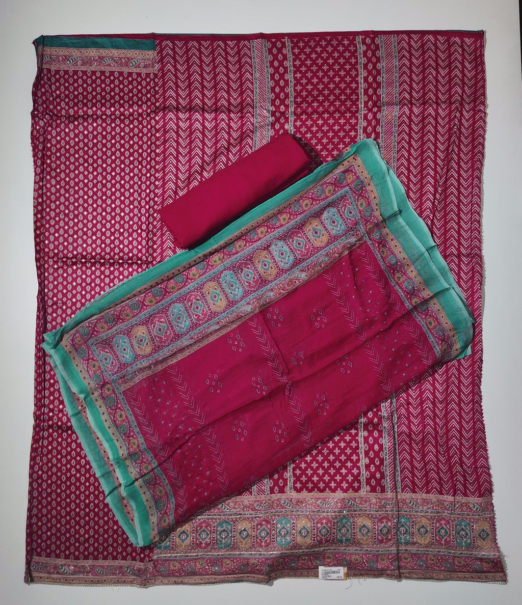 Festive Maroon & Teal Unstitched Suit – Embrace Traditional Flair",