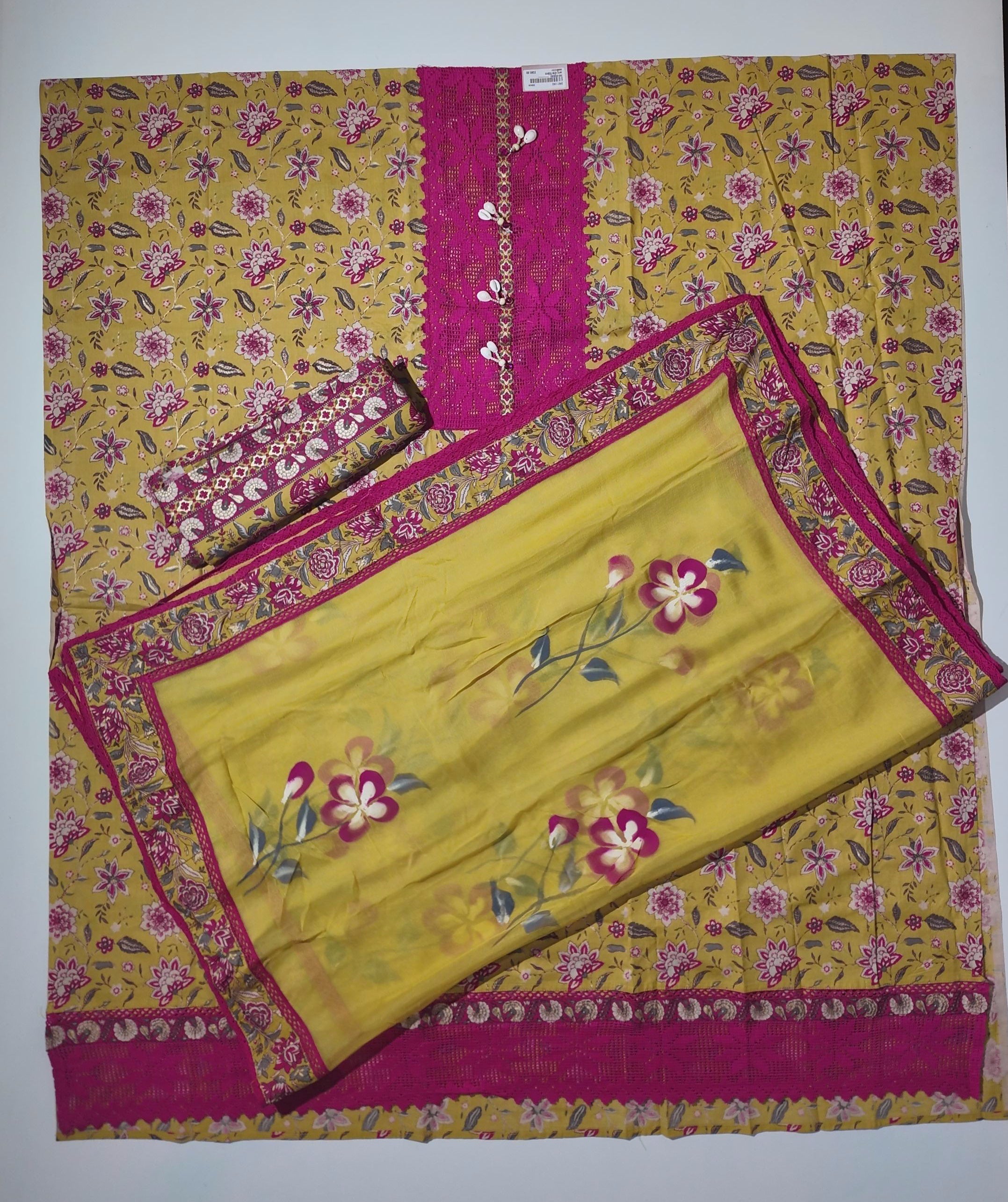 Vibrant Fuchsia and Sunshine Unstitched Suit with Exquisite Embroidery