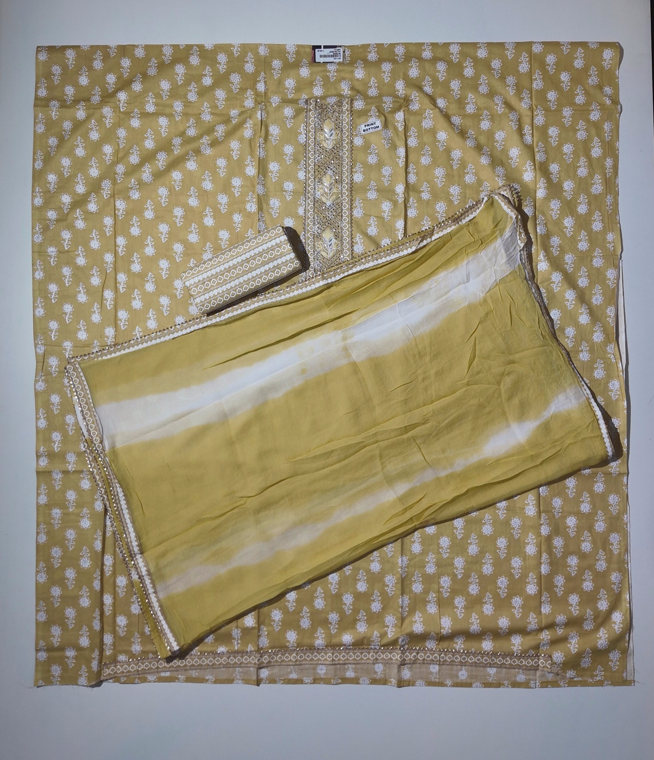 Golden Blossom: Artisan Crafted Unstitched Suit Fabric