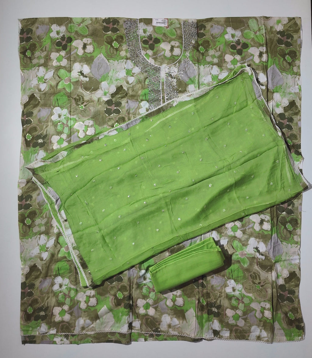Verdant Blossom: Unstitched Suit with Intricate Sequin Design