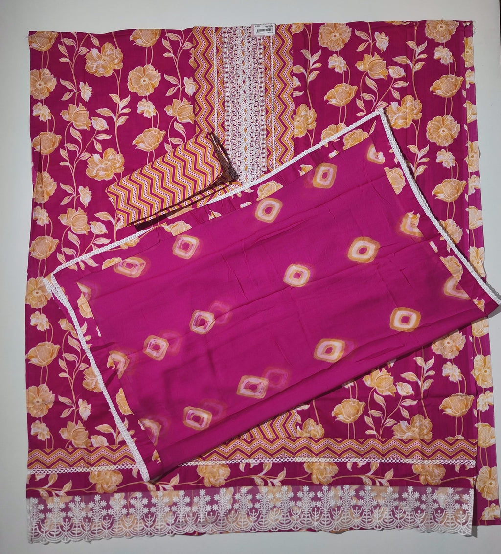 Vibrant Chevron Blossom Unstitched Suit Set