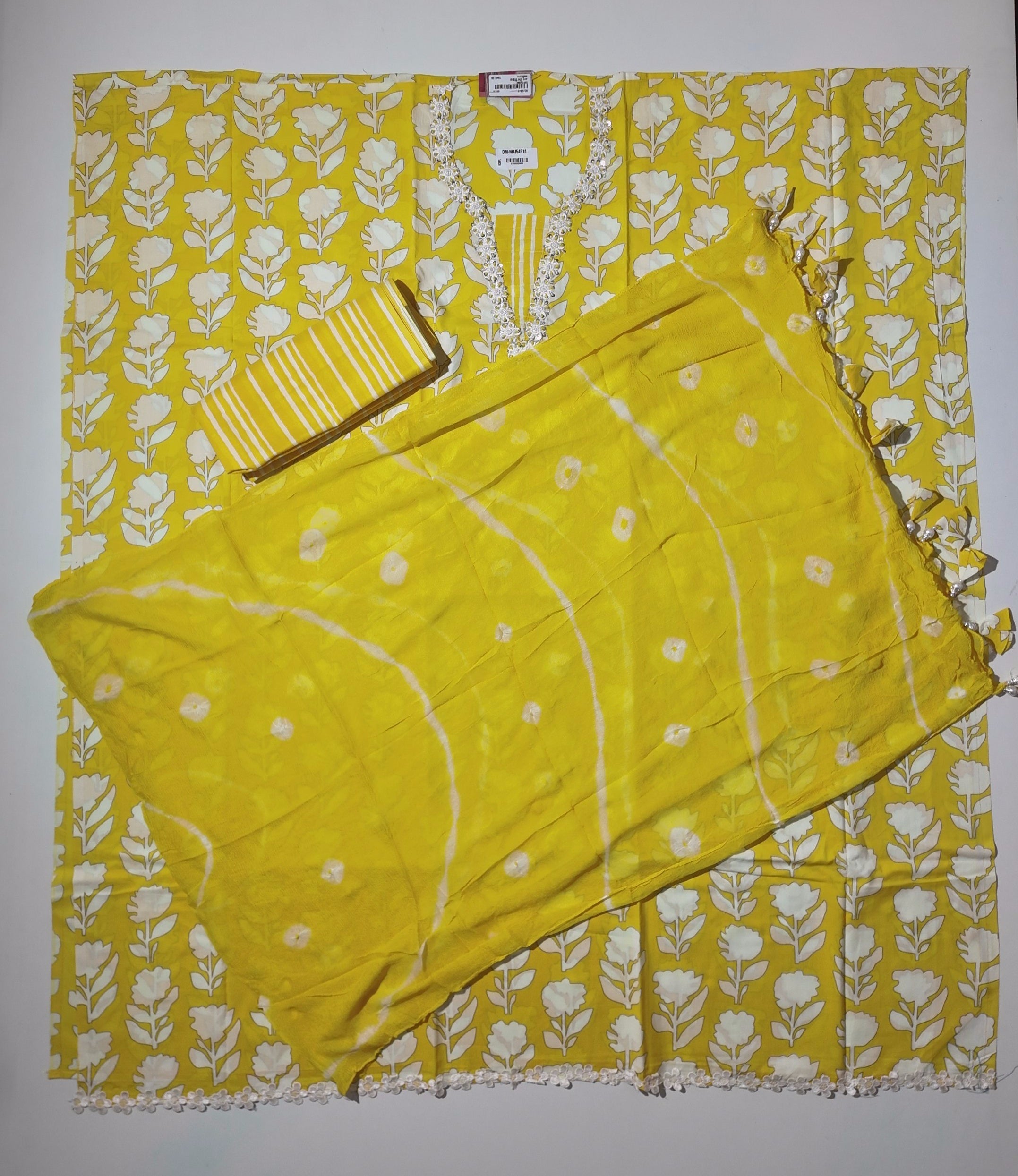 Vibrant Floral Yellow Unstitched Suit with Artistic Embroidery",