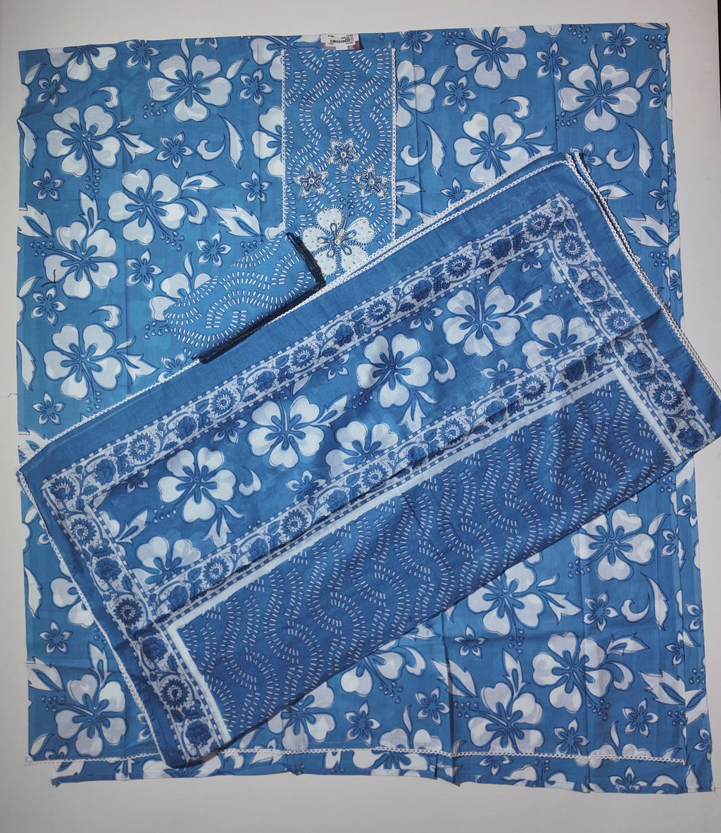 Vibrant Azure Blossom Unstitched Suit: A Canvas of Comfort