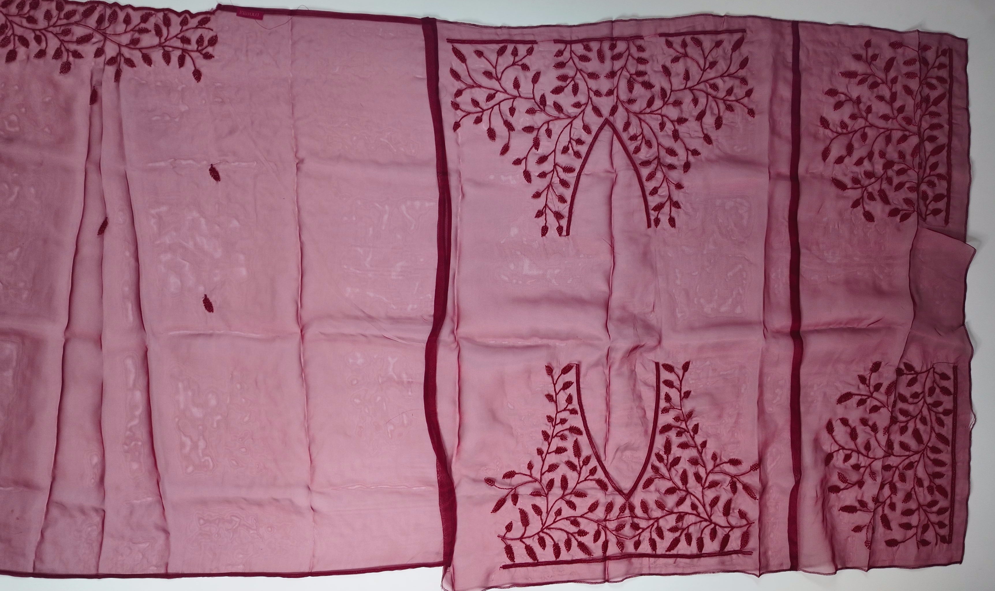 Crimson Radiance: Embroidered Sheer Delight Saree",