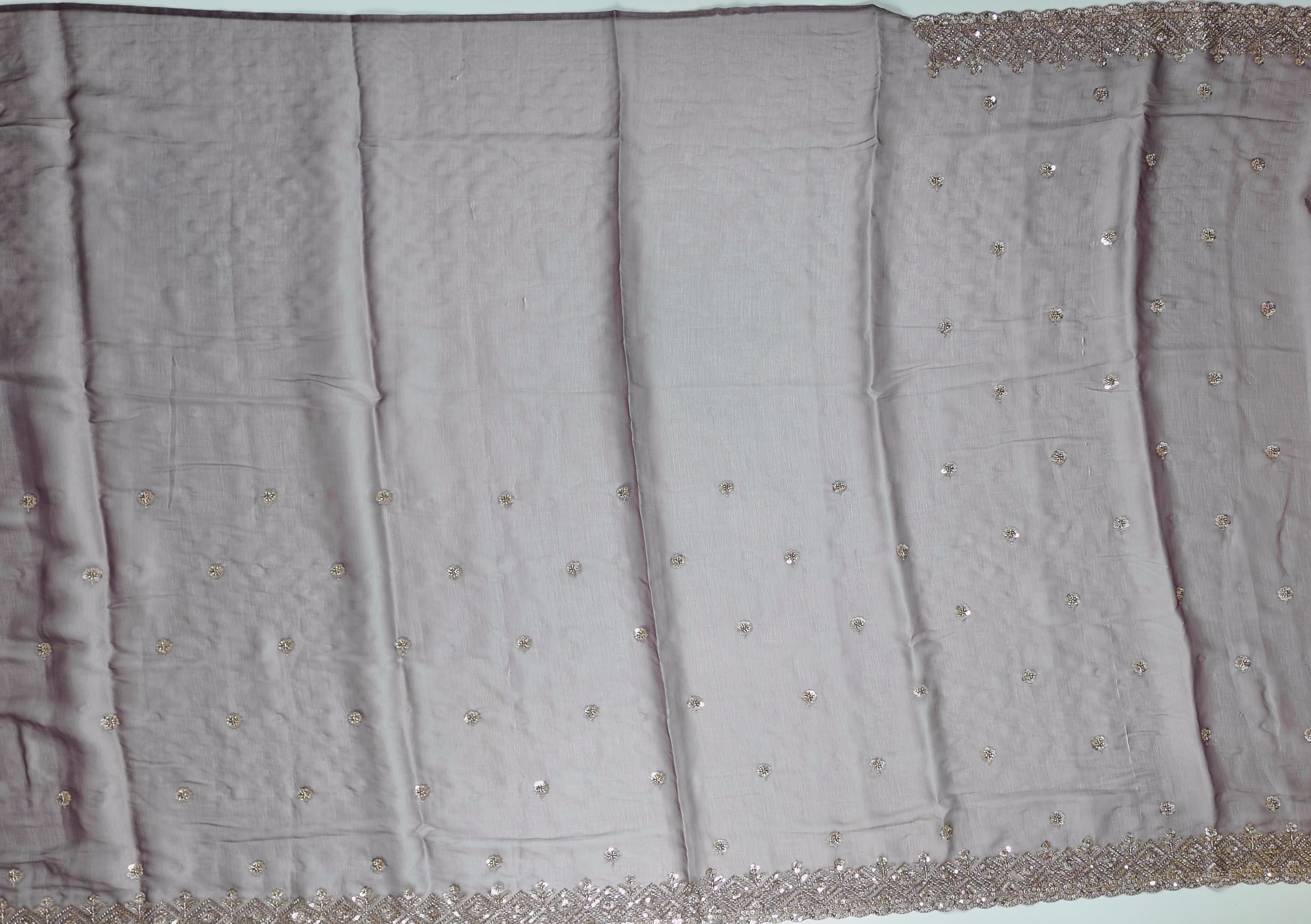 Luminous Lilac Saree with Intricate Sequin Embroidery",