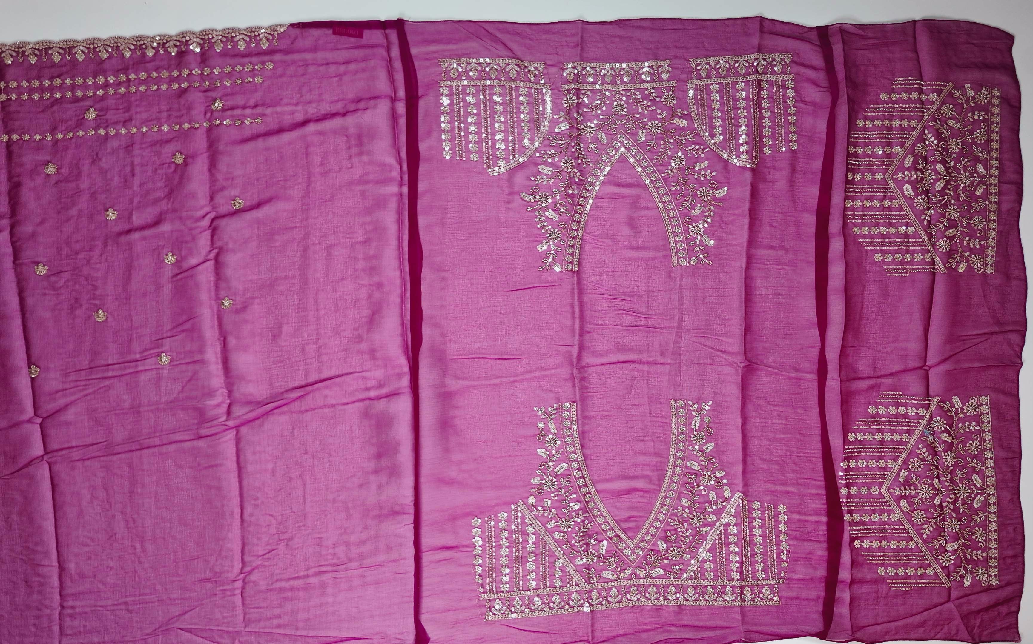 Regal Magenta Splendor: Enchanting Floral Embroidered Saree",
