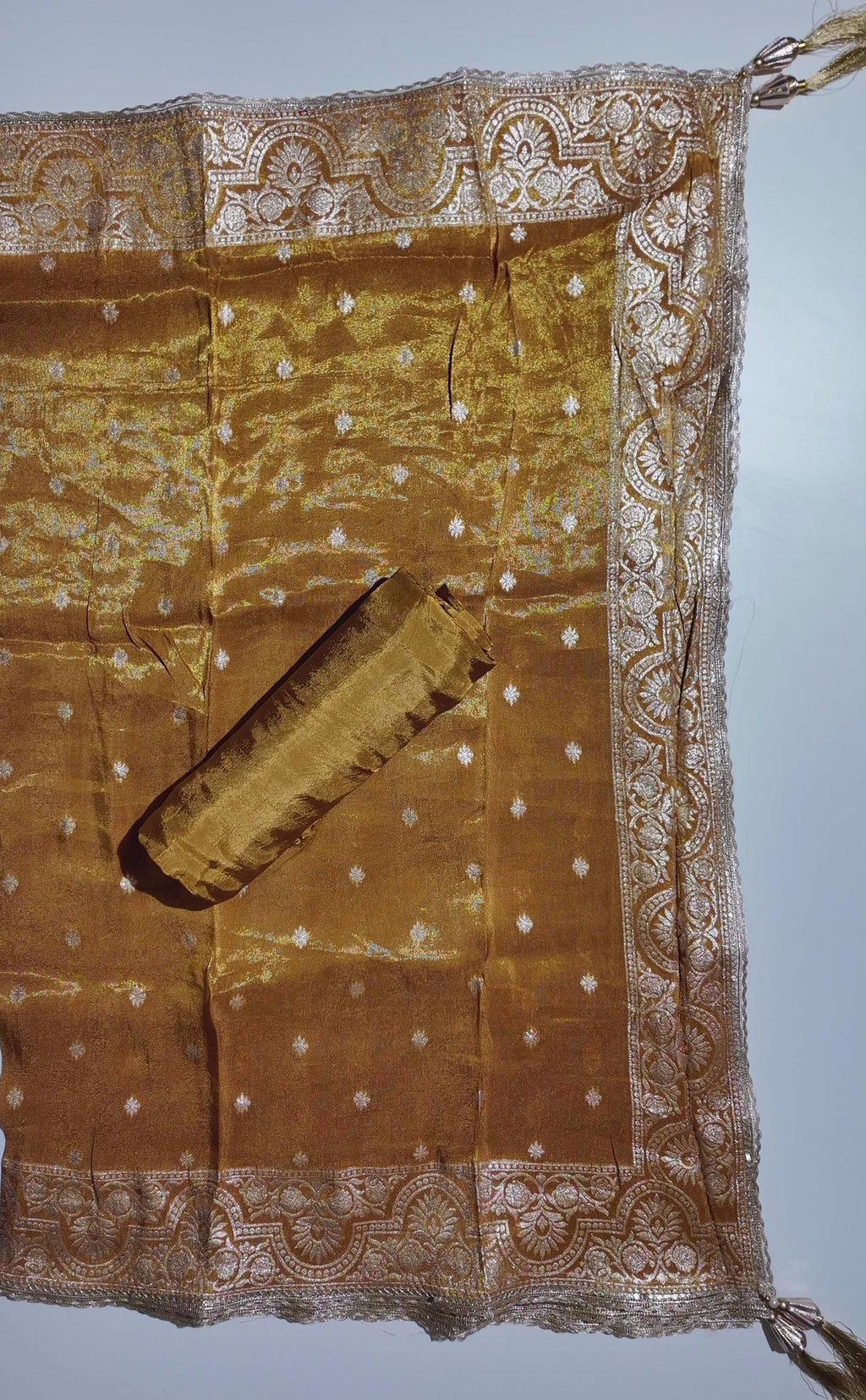 Radiant Gold Unstitched Suit with Intricate Embroidery