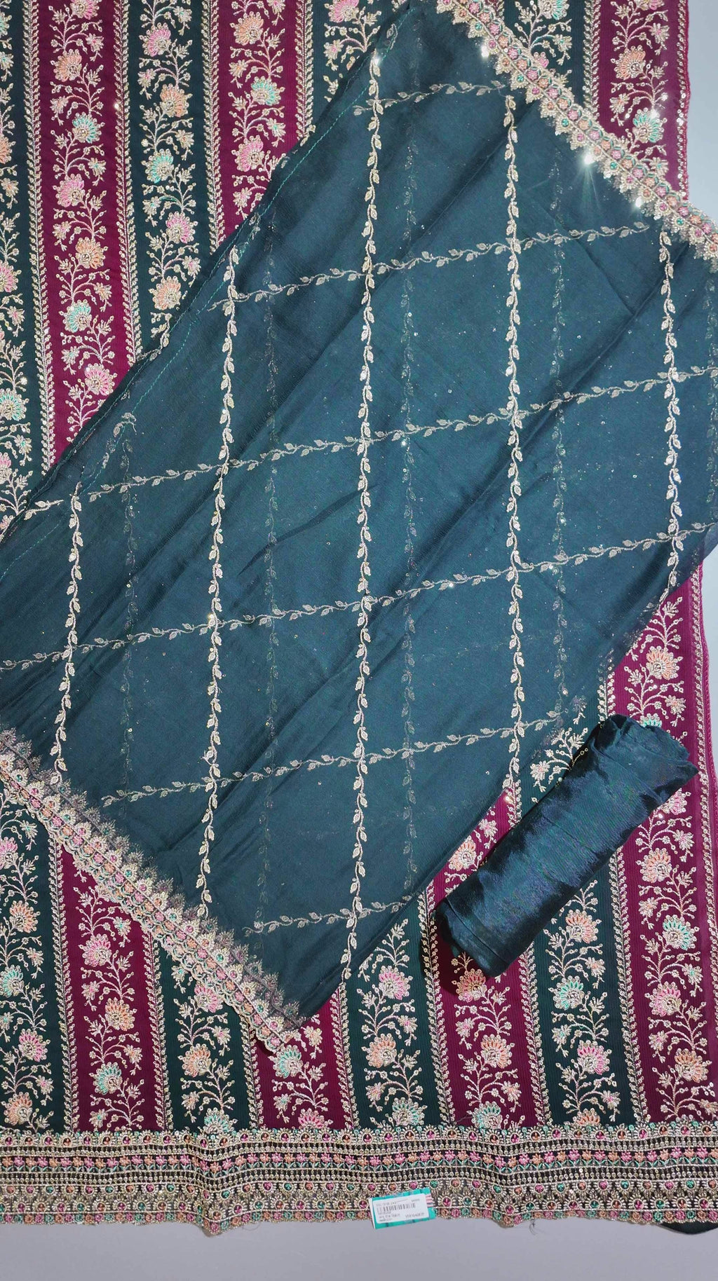 Rich Maroon & Green Floral Tapestry Unstitched Suit