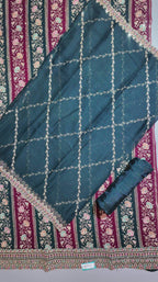 Rich Maroon & Green Floral Tapestry Unstitched Suit