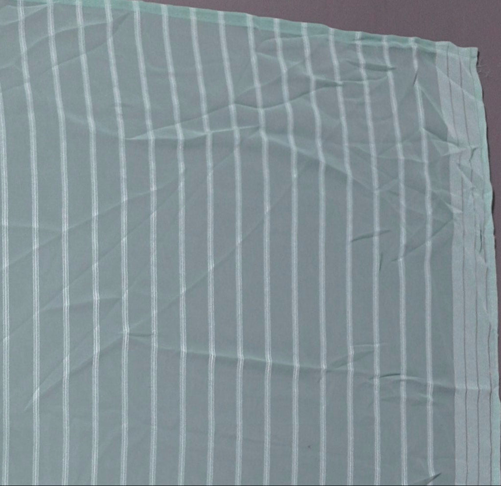 Aqua Luster: Luxe Striped Shimmer Saree",