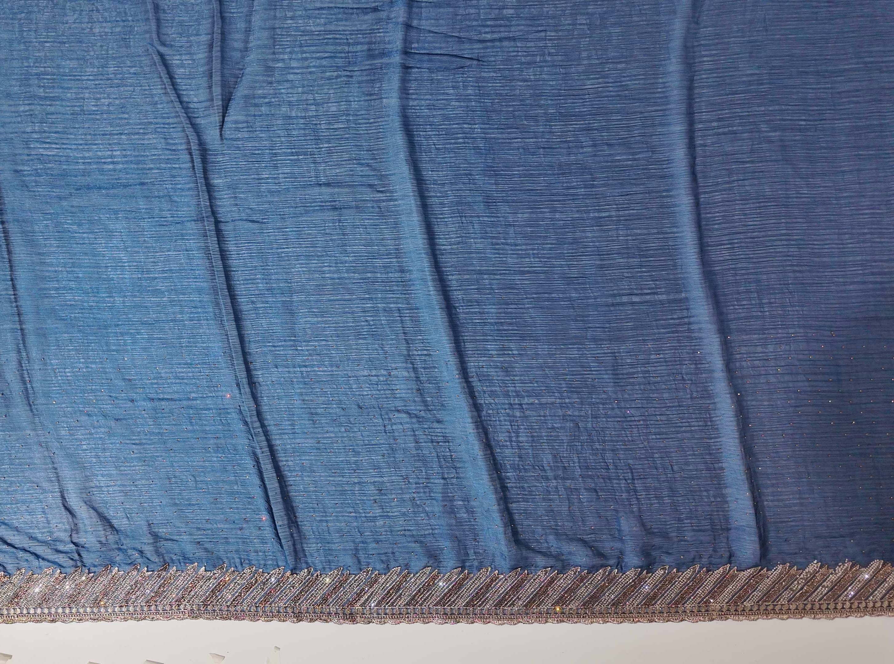 Midnight Allure: Exquisite Navy Saree with Golden Embellishments",