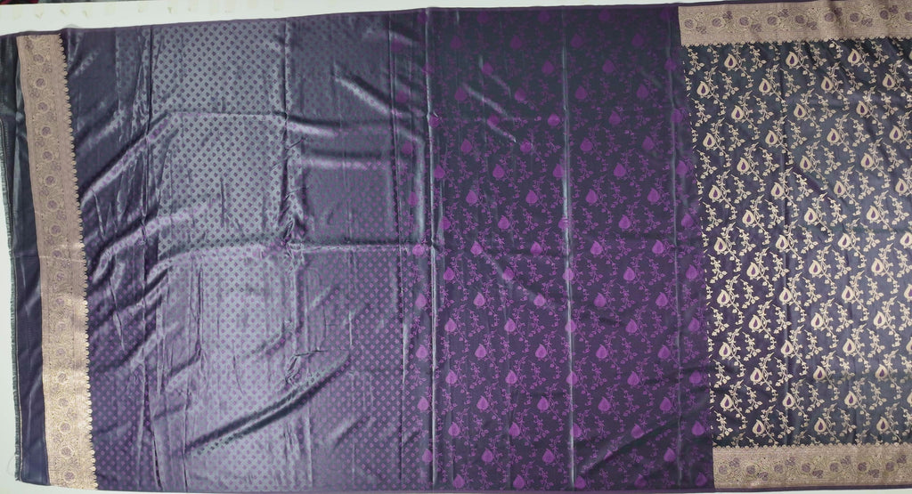 Regal Midnight Blue Saree with Intricate Gold Brocade",