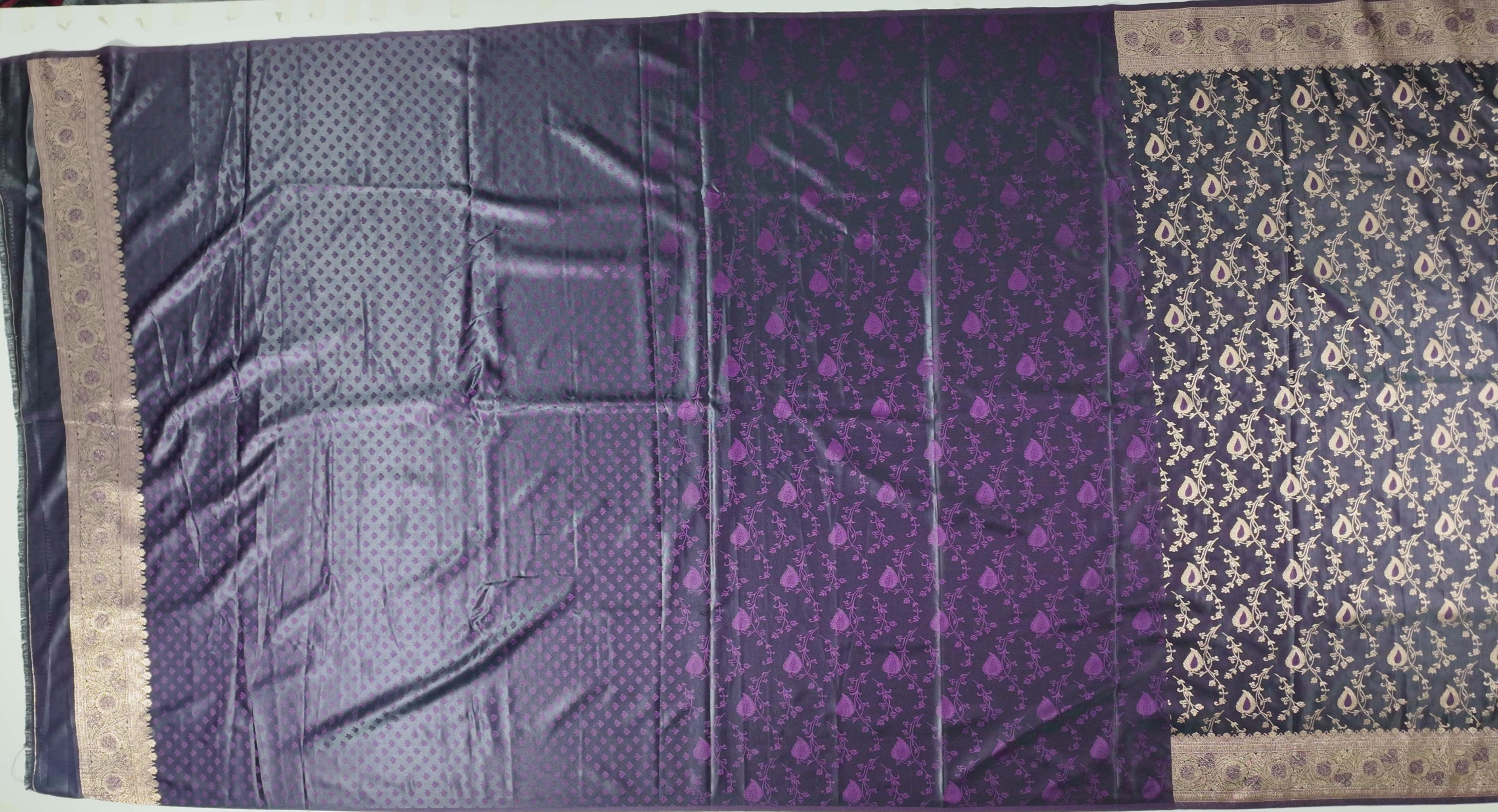 Regal Midnight Blue Saree with Intricate Gold Brocade",