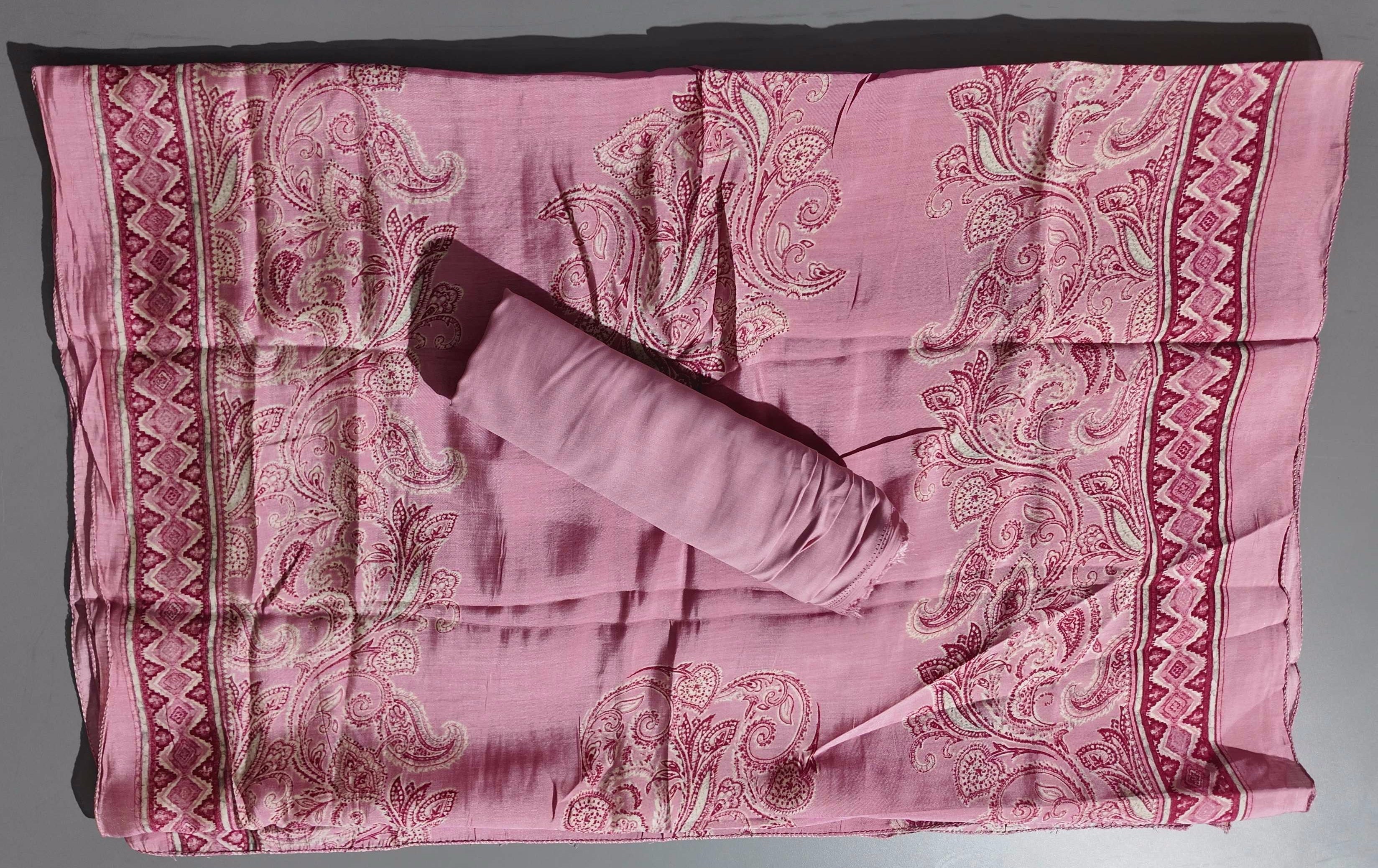 Blossom Allure: Pink Paisley Unstitched Suit