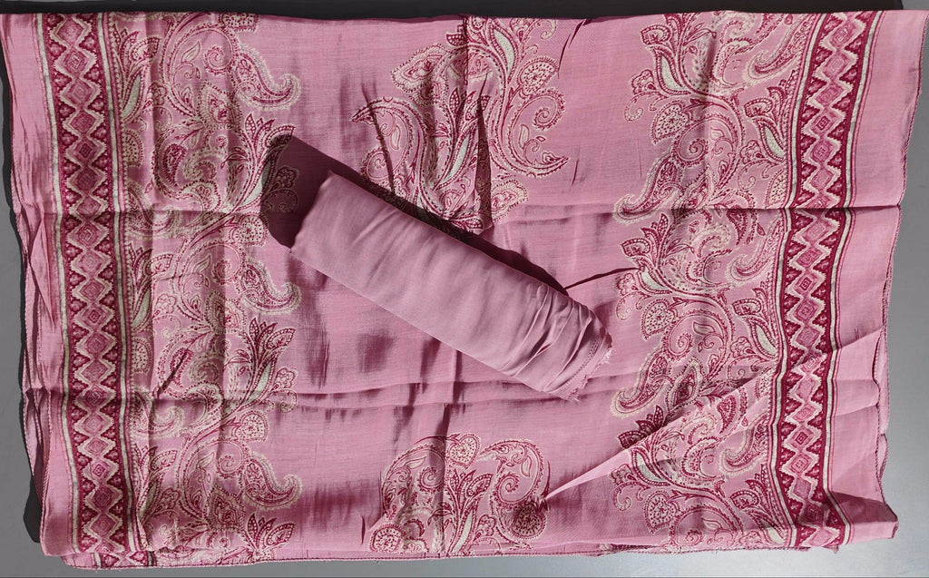 Charming Fuchsia Paisley Unstitched Suit for Festive Elegance",