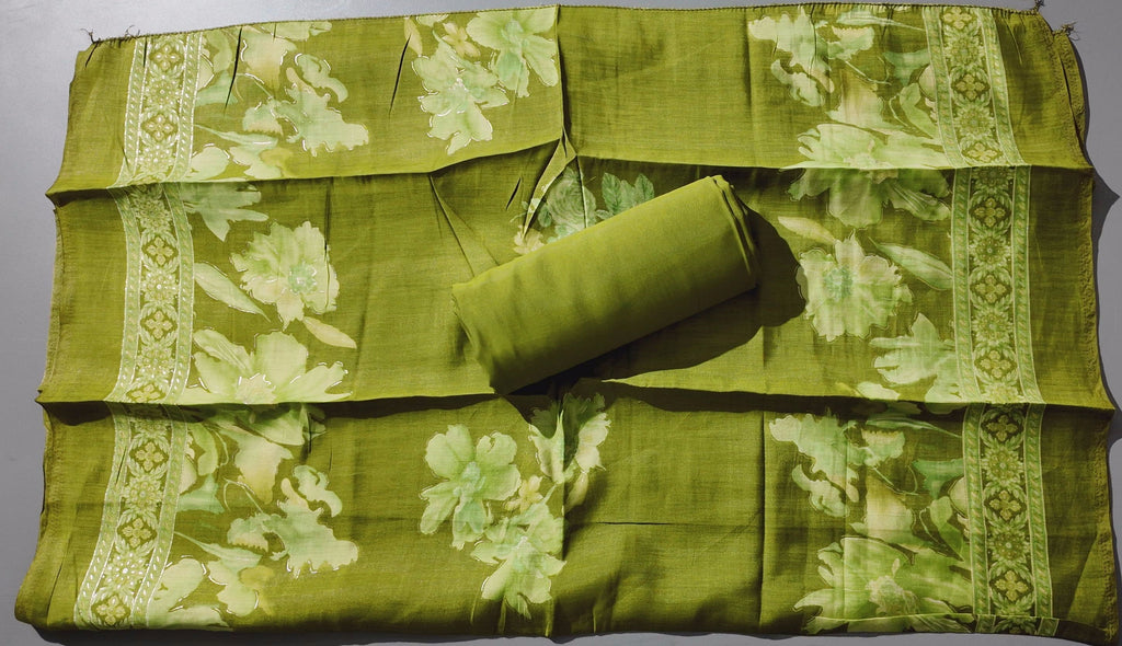 Verdant Bloom: Artisanal Unstitched Suit in Lush Green