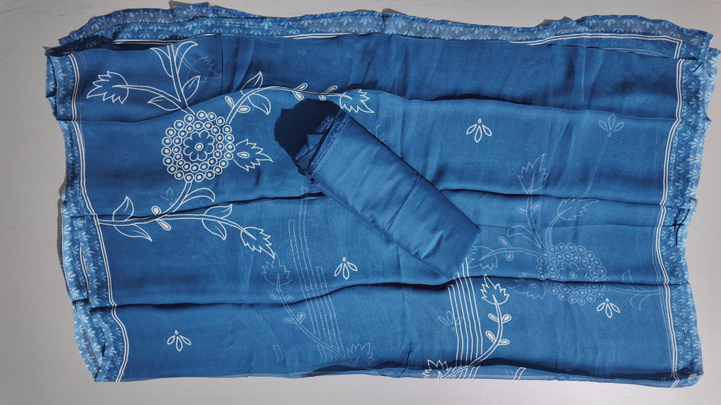 Midnight Blooms: Indigo Unstitched Suit for Festive Gatherings",