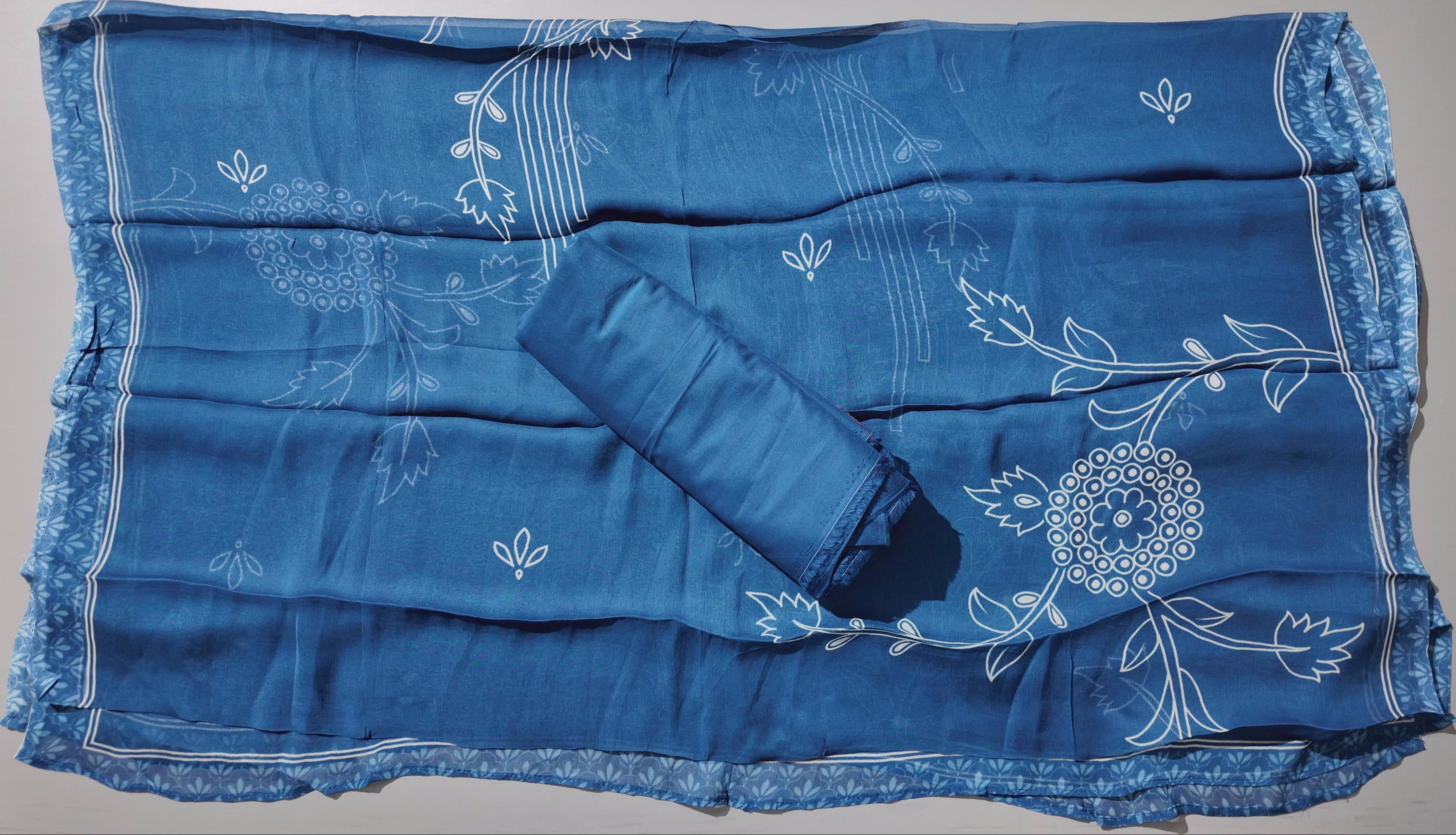 Midnight Indigo Floral Unstitched Suit Set",