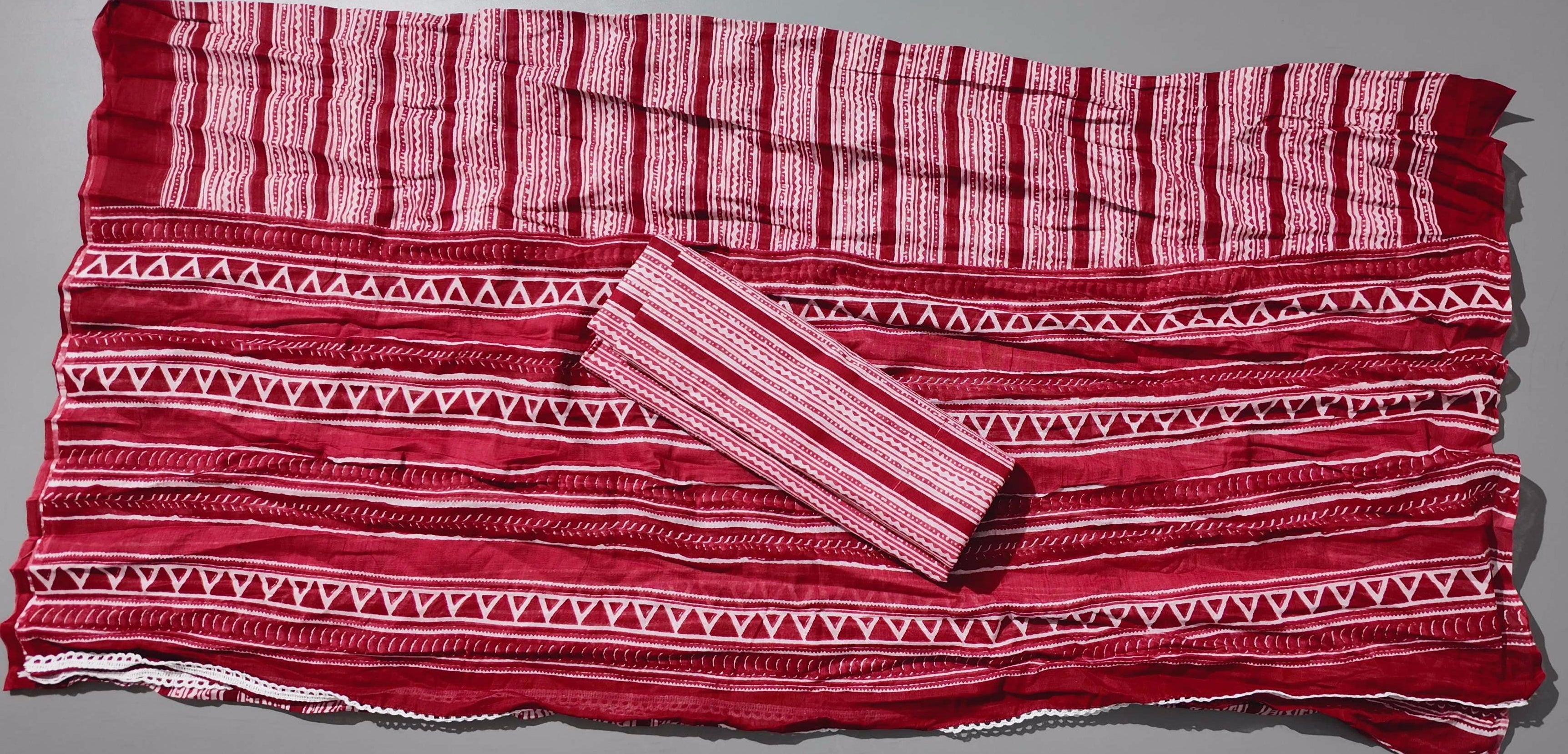 Crimson Blossom Unstitched Suit with Intricate Craftsmanship