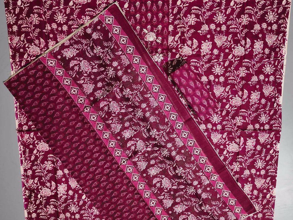 Rich Maroon Flora Tapestry Unstitched Suit Set
