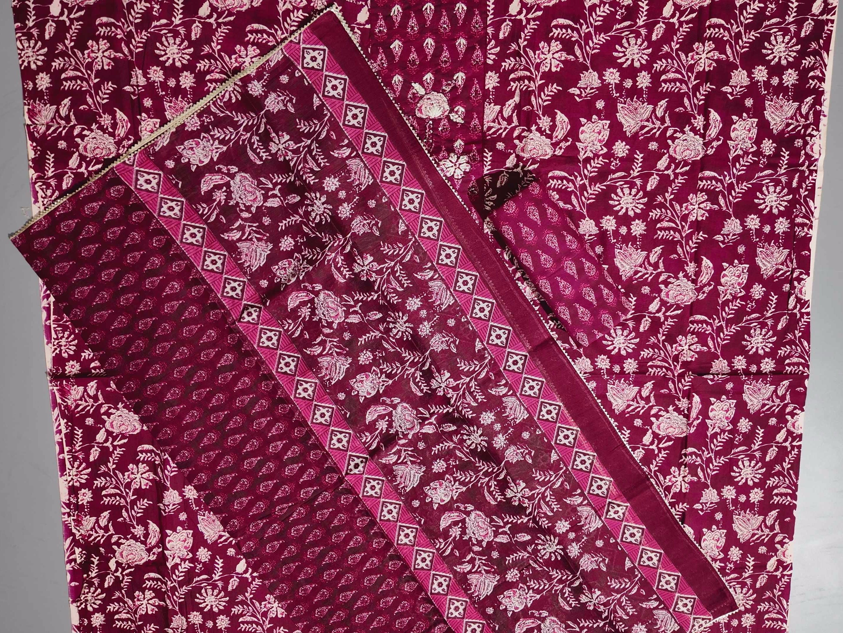 Rich Maroon Flora Tapestry Unstitched Suit Set