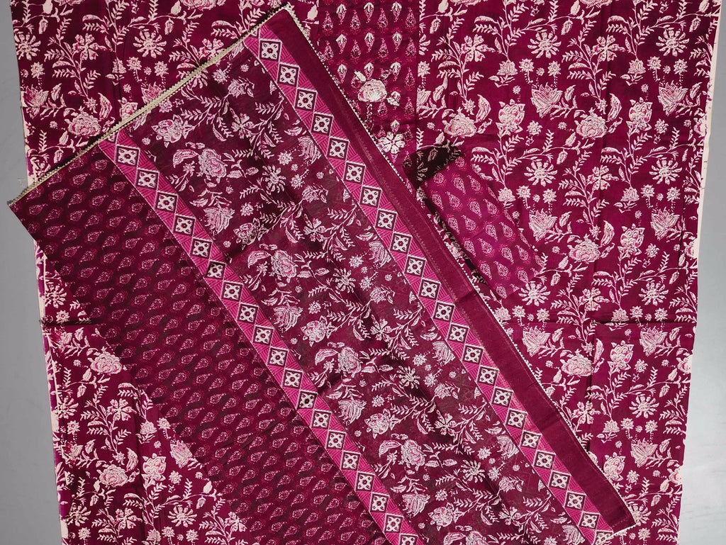 Majestic Magenta Unstitched Suit: Timeless Floral Glamour