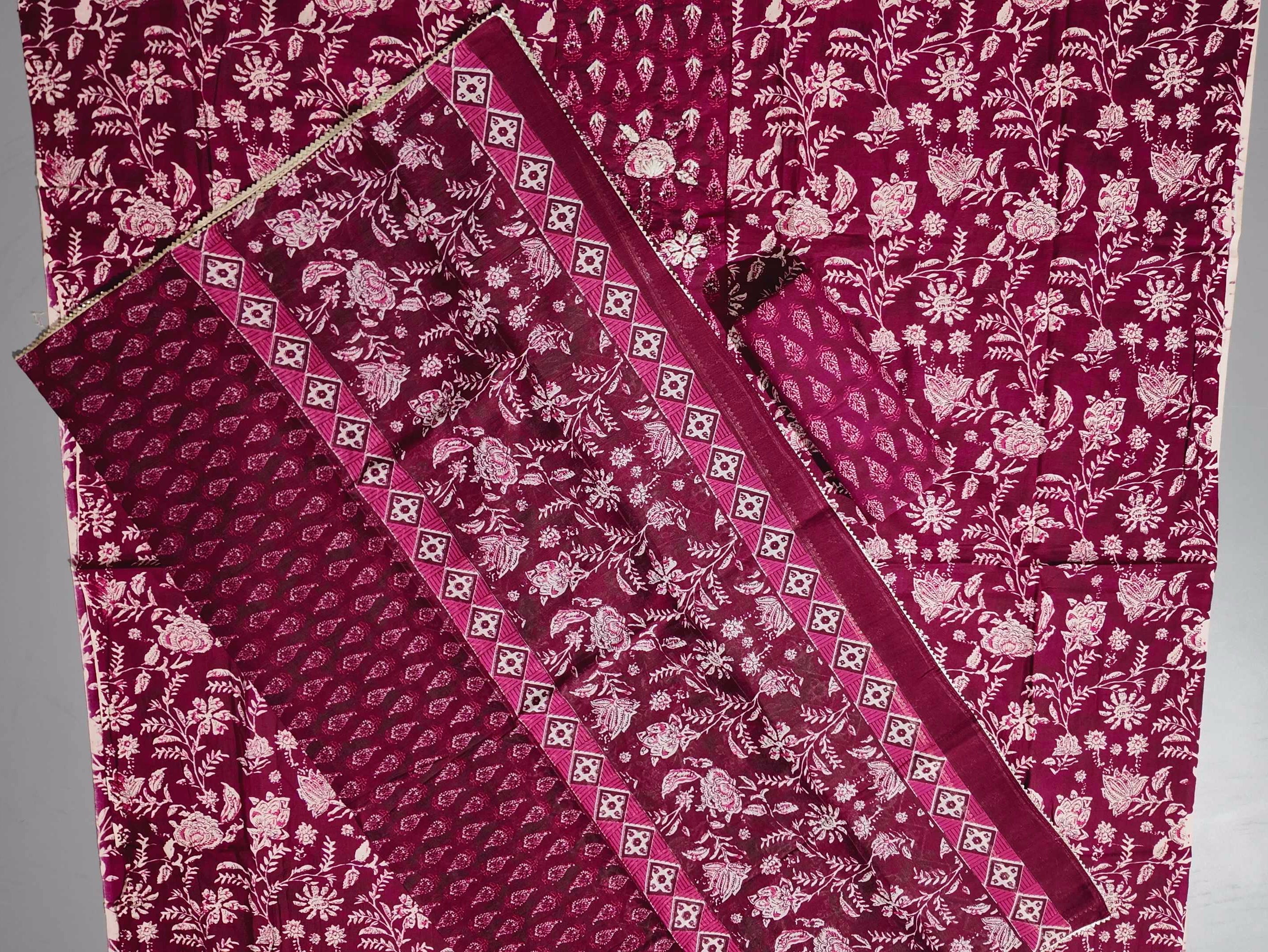 Majestic Magenta Unstitched Suit: Timeless Floral Glamour