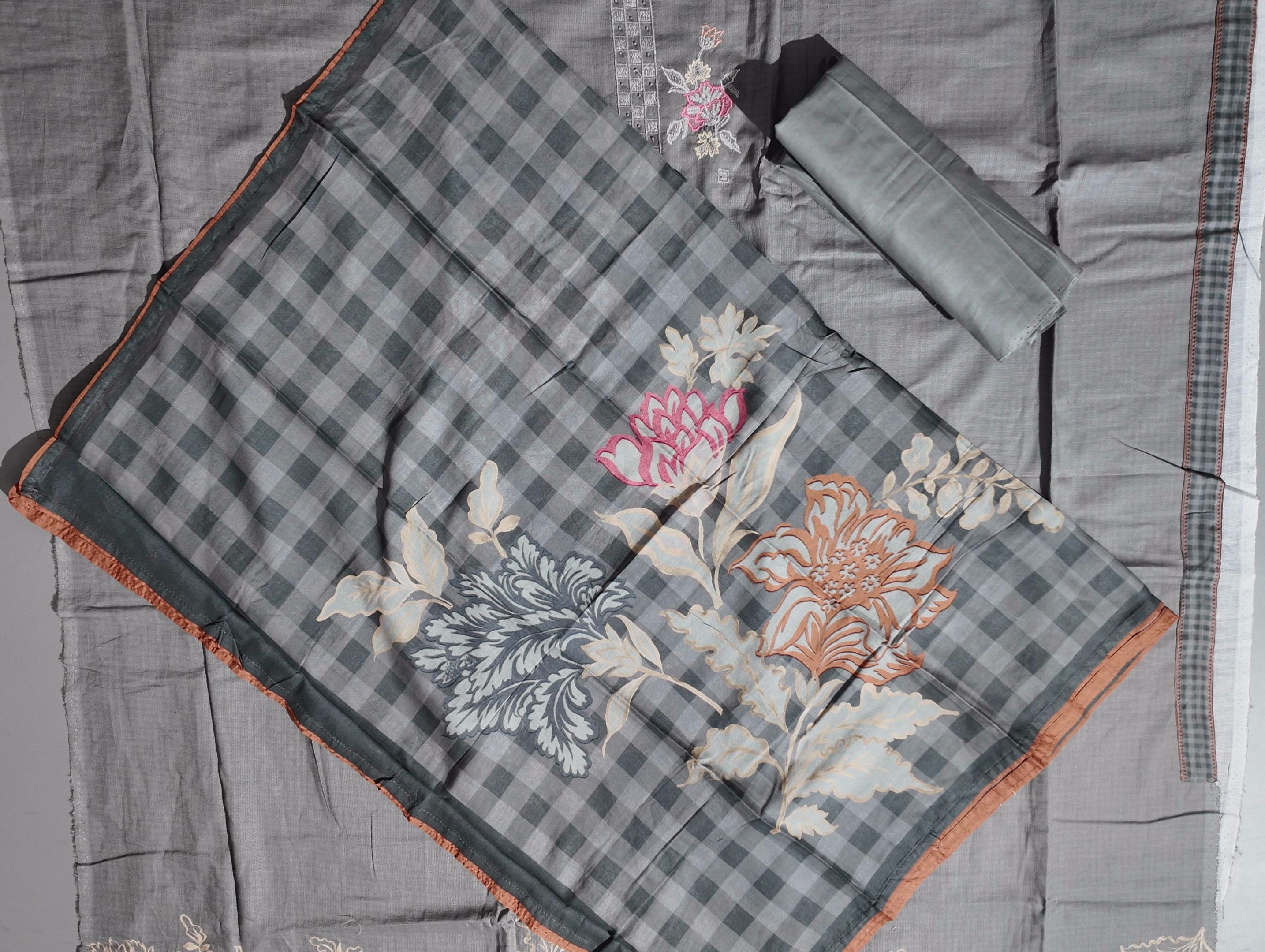 Charcoal Blossom: Artisanal Unstitched Suit Fabric