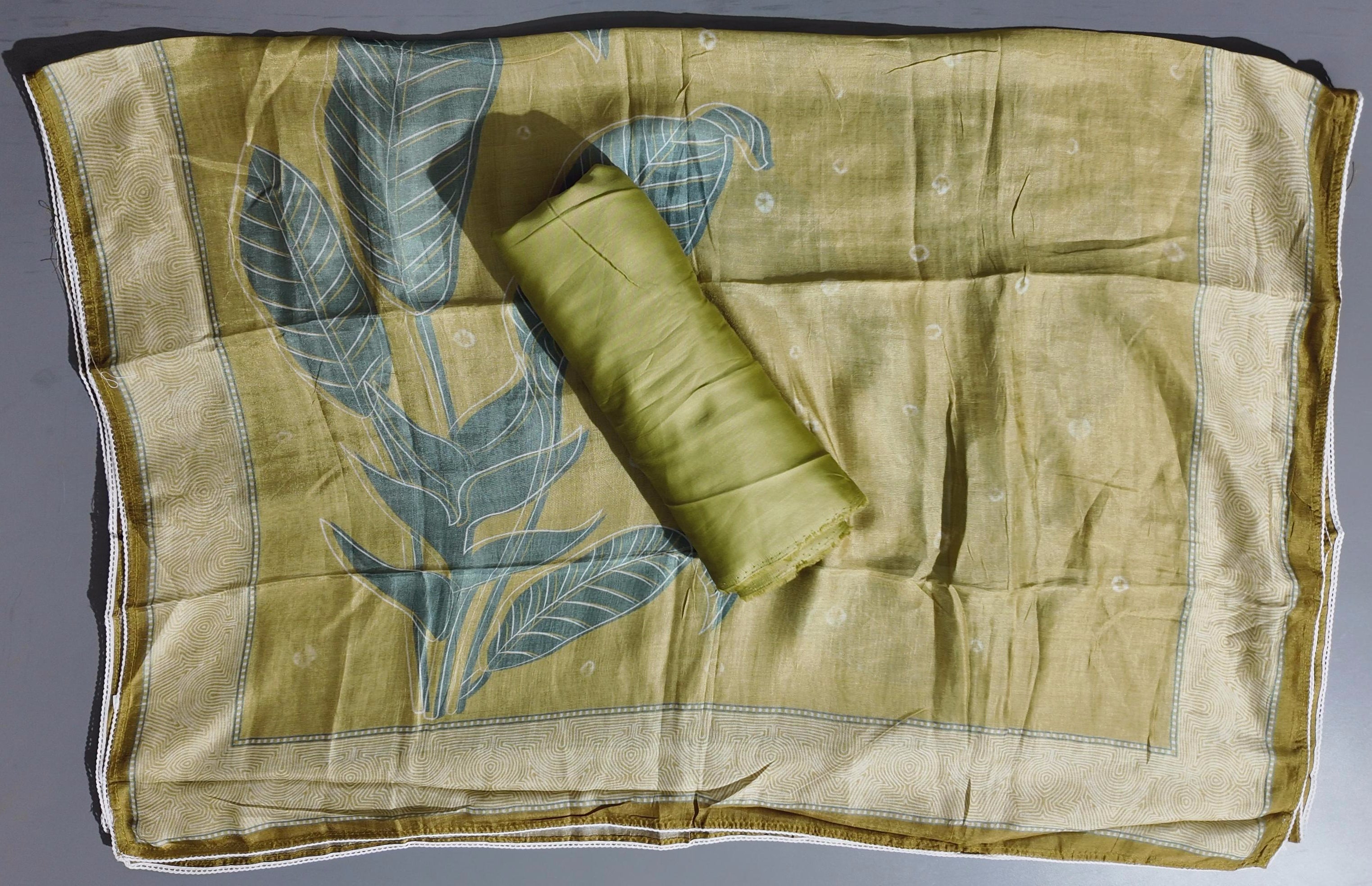 Chic Sage & Sky Unstitched Suit with Leafy Elegance