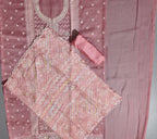 Chic Coral Unstitched Suit: Intricate Embroidery & Luxurious Texture