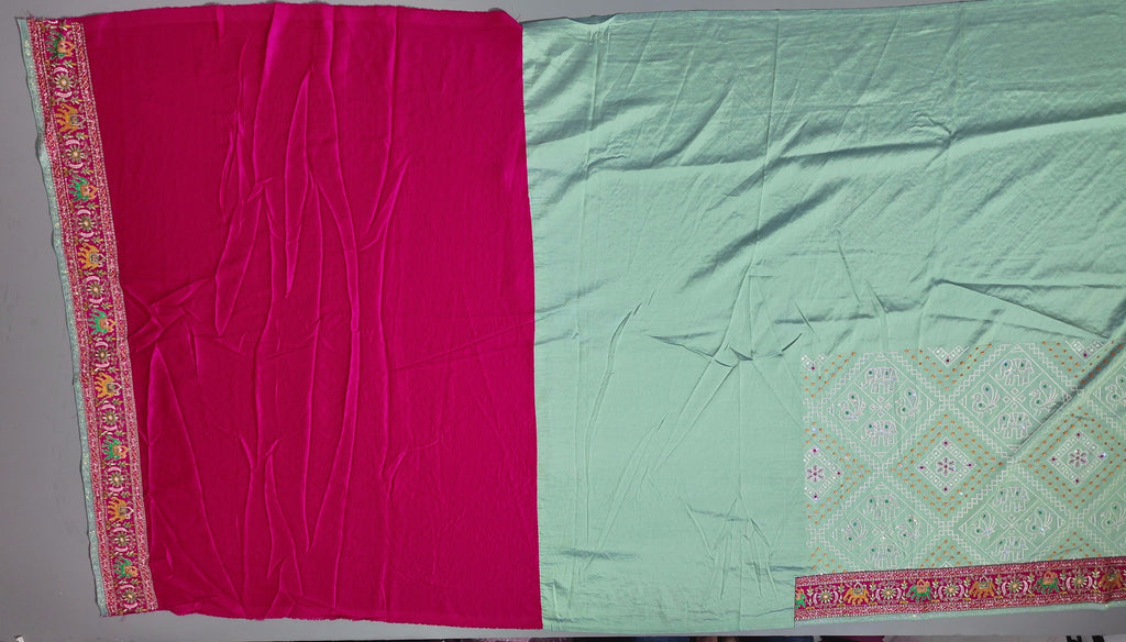 Festive Radiance: Vibrant Embroidered Silk Saree",