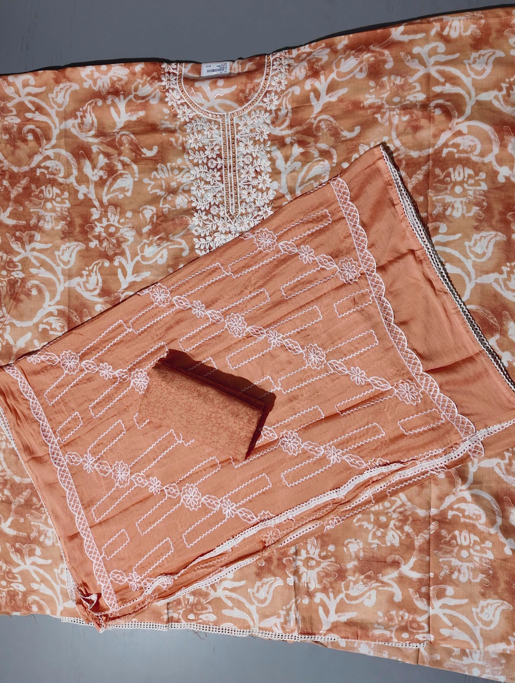 Charming Floral Embroidered Unstitched Suit - Festive Radiance",