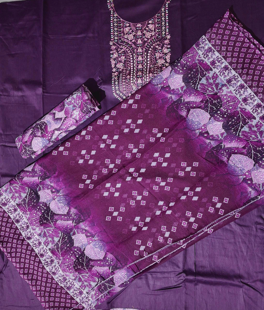 Regal Vine: Purple Embroidered Unstitched Suit