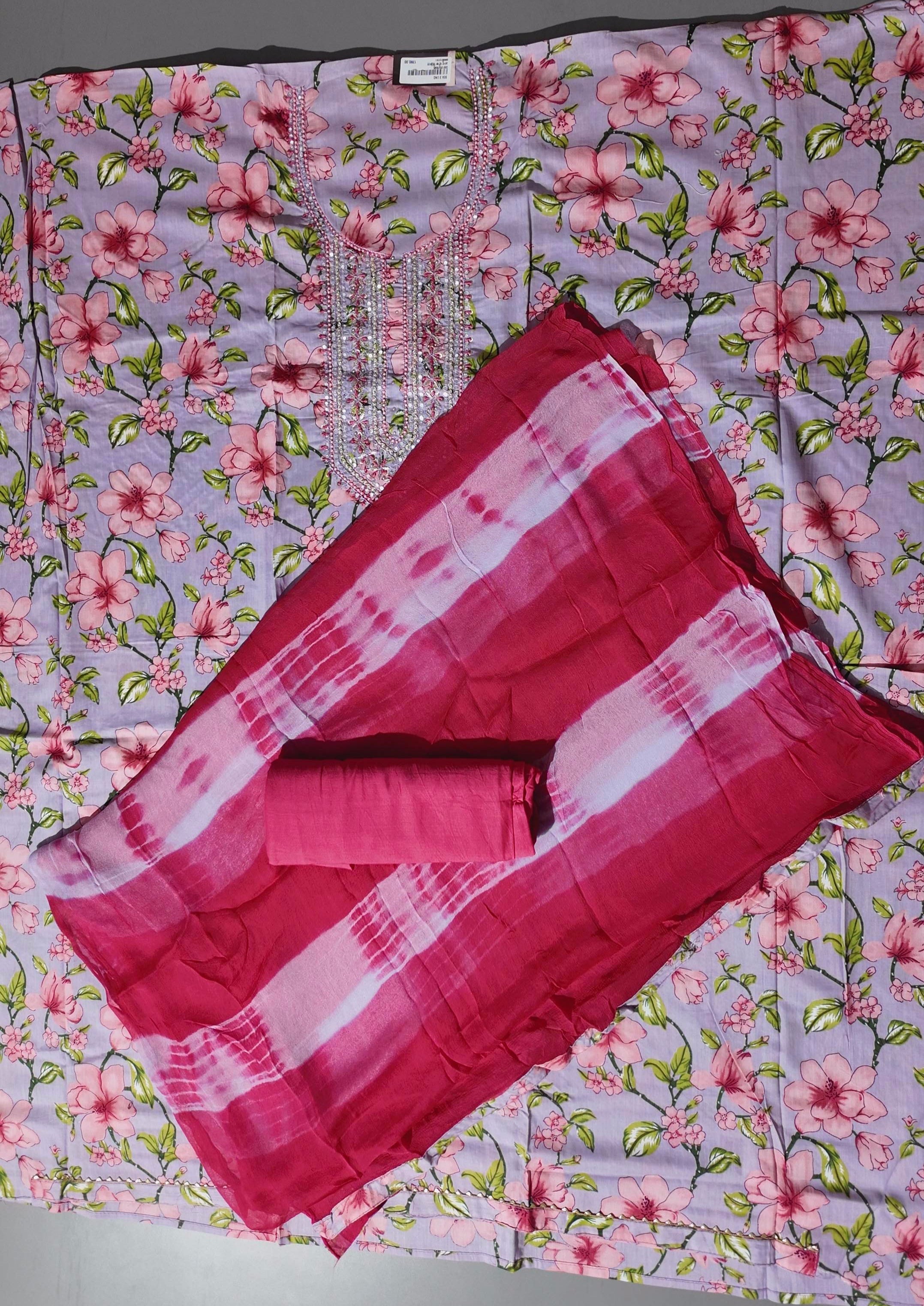 Lilac Blossom Delight: Unstitched Floral Suit Ensemble