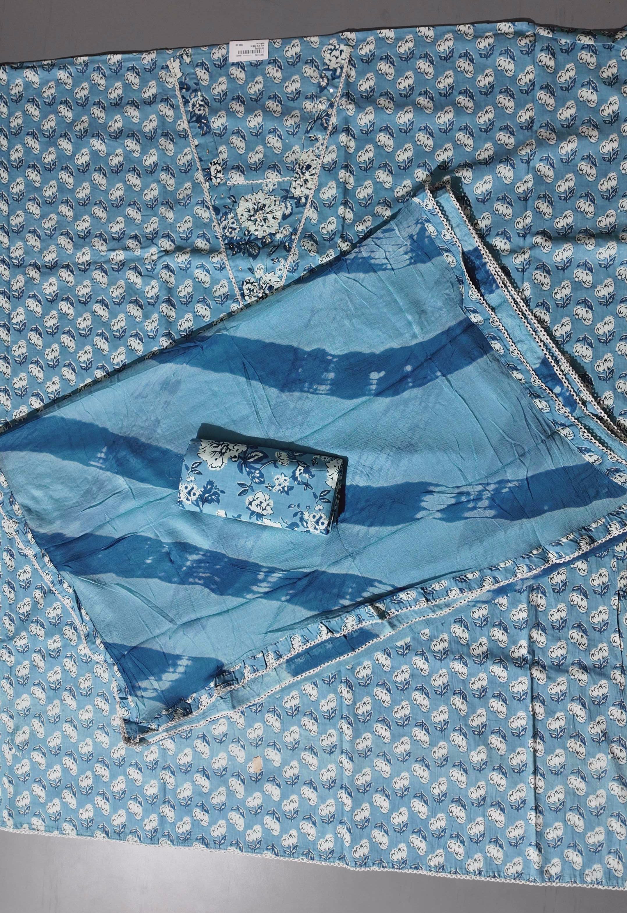 Azure Blossom Unstitched Suit: Your Canvas for Elegance