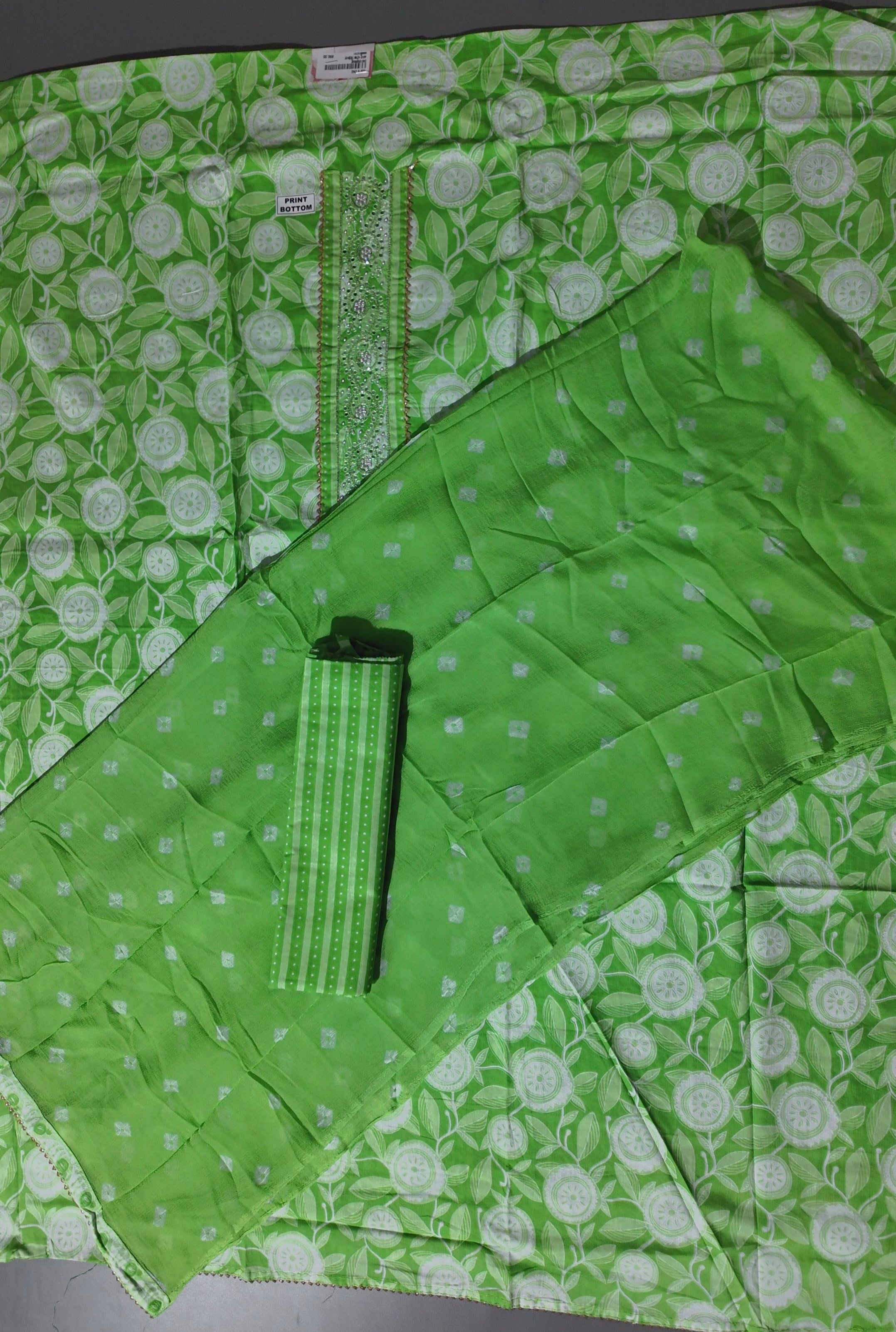 Vibrant Green Botanical Unstitched Suit with Intricate Embroidery
