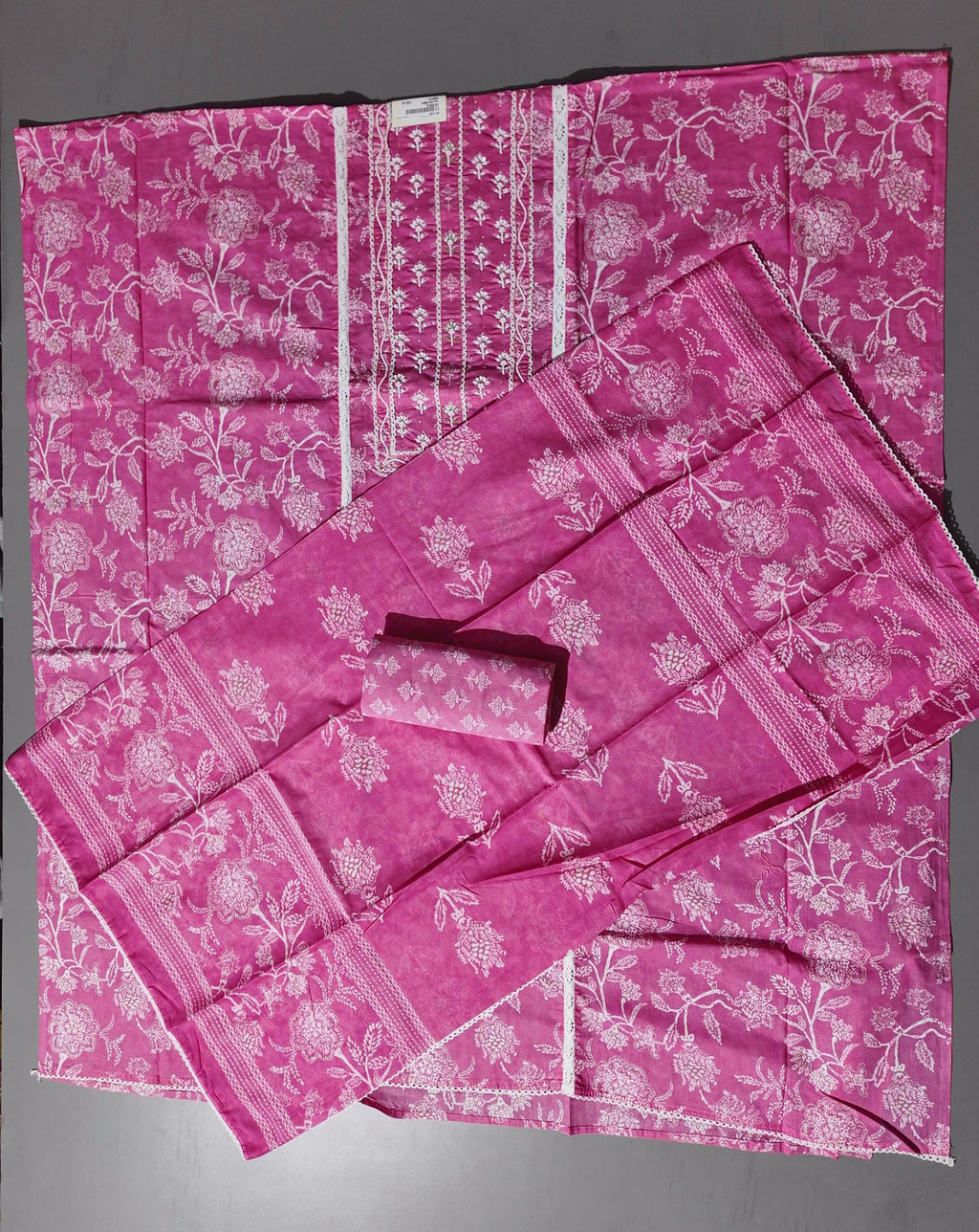 Charmingly Chic: Fuchsia & White Embroidered Unstitched Suit